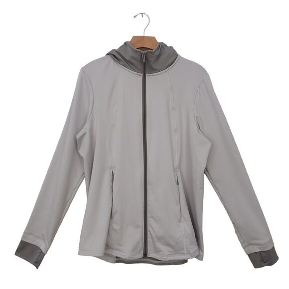 Under Armour Hoodie Jacket Womens XL Gray Fitted Full Zip Thumbhole Athleisure - Picture 1 of 13